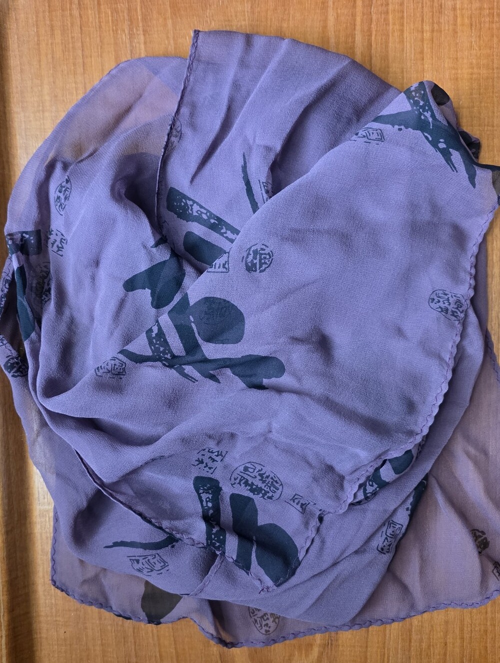 Silk Plum Purple Scarf, Vintage Silk abstract brushstroke, symbol print.